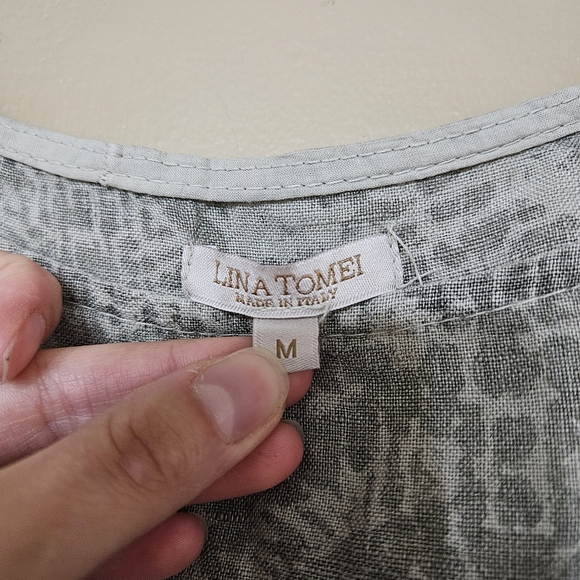 Linen Lina Tomei Shift Dress Made In Italy Size M Pockets Neutral Sage Color - Picture 2 of 6